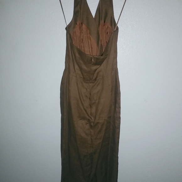 Gillian for Neiman-Marcus 14 Linen Halter Midi Shift Dress in Caramel - Picture 6 of 10